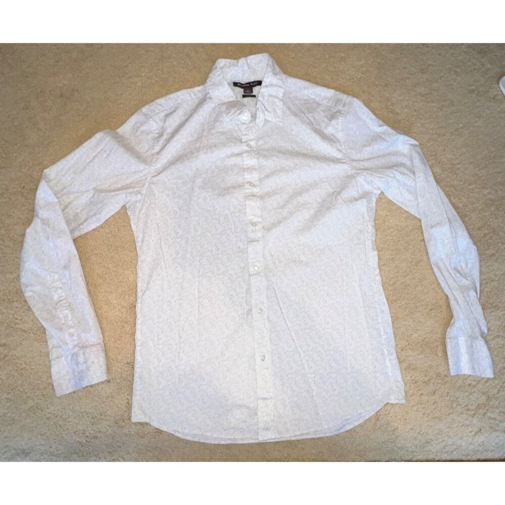 Michael Kors Mens Slim Fit White Floral Jacquard Long Sleeve Shirt Size M